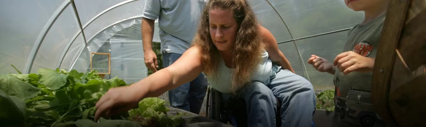 Family exploring a greenhouse